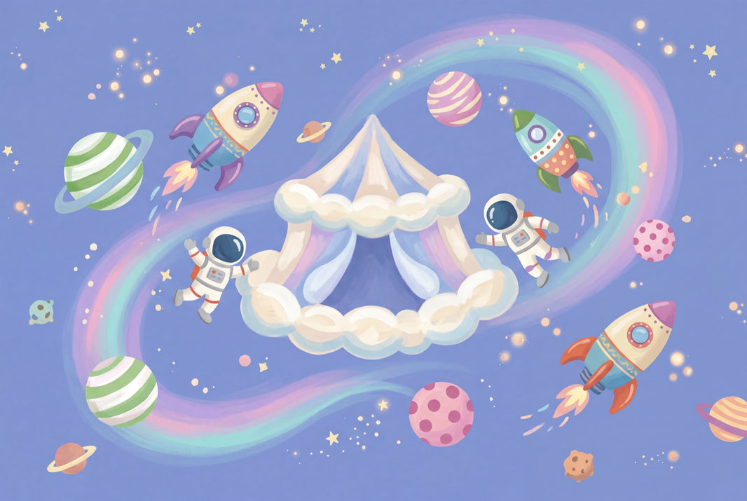 Space Wallpaper Astronauts Pastel Rainbow Wall Mural pattern artwork