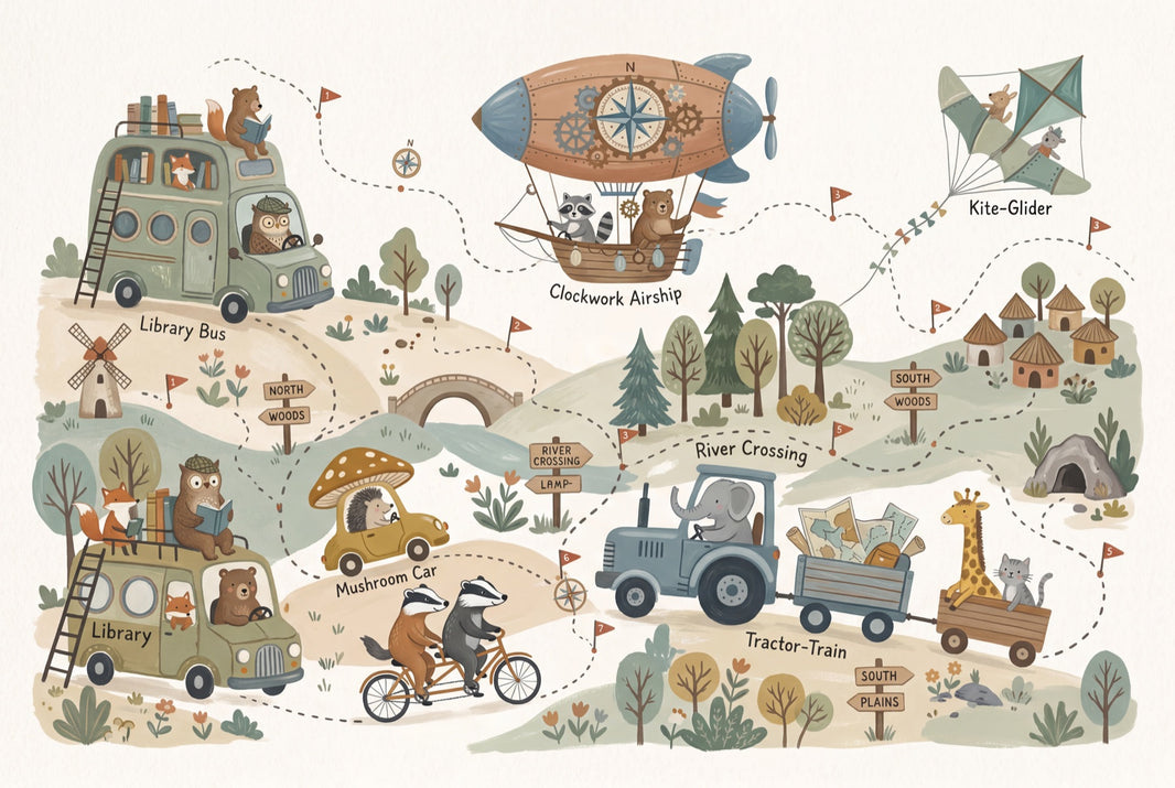 Whimsical Map Wallpaper Storybook Landscape Woodland Animals Wall Mural pattern artwork