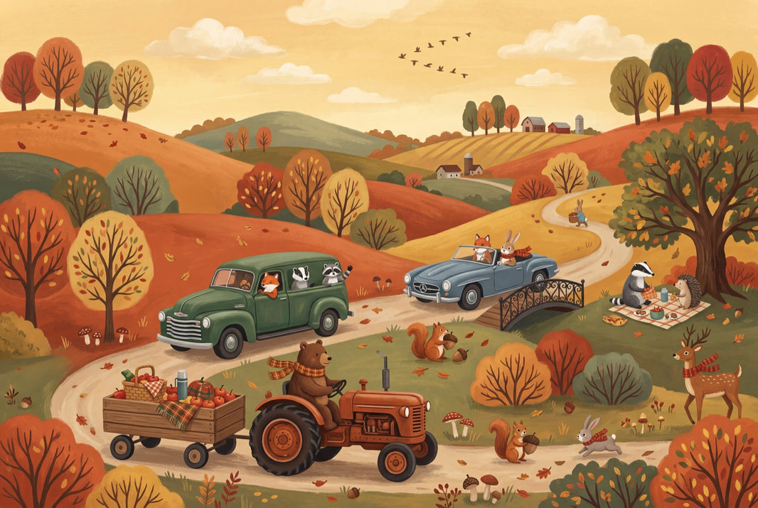 Autumn Landscape Wallpaper Rolling Hills Woodland Animals Wall Mural pattern artwork