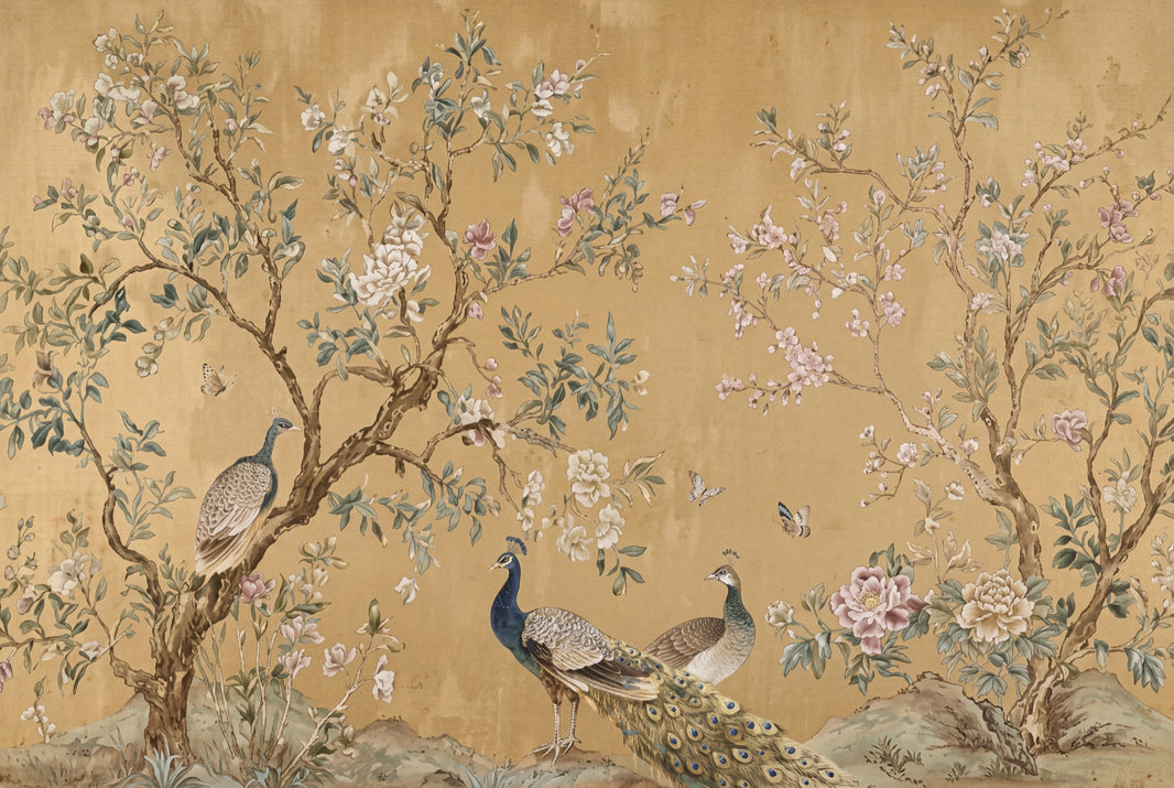 Chinoiserie Wallpaper Peacock Removable Blossoming Branches Wall Decor pattern artwork