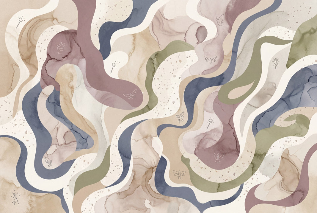 Wavy Ribbons Wallpaper Watercolor Muted Earth Tones Wall Mural pattern artwork