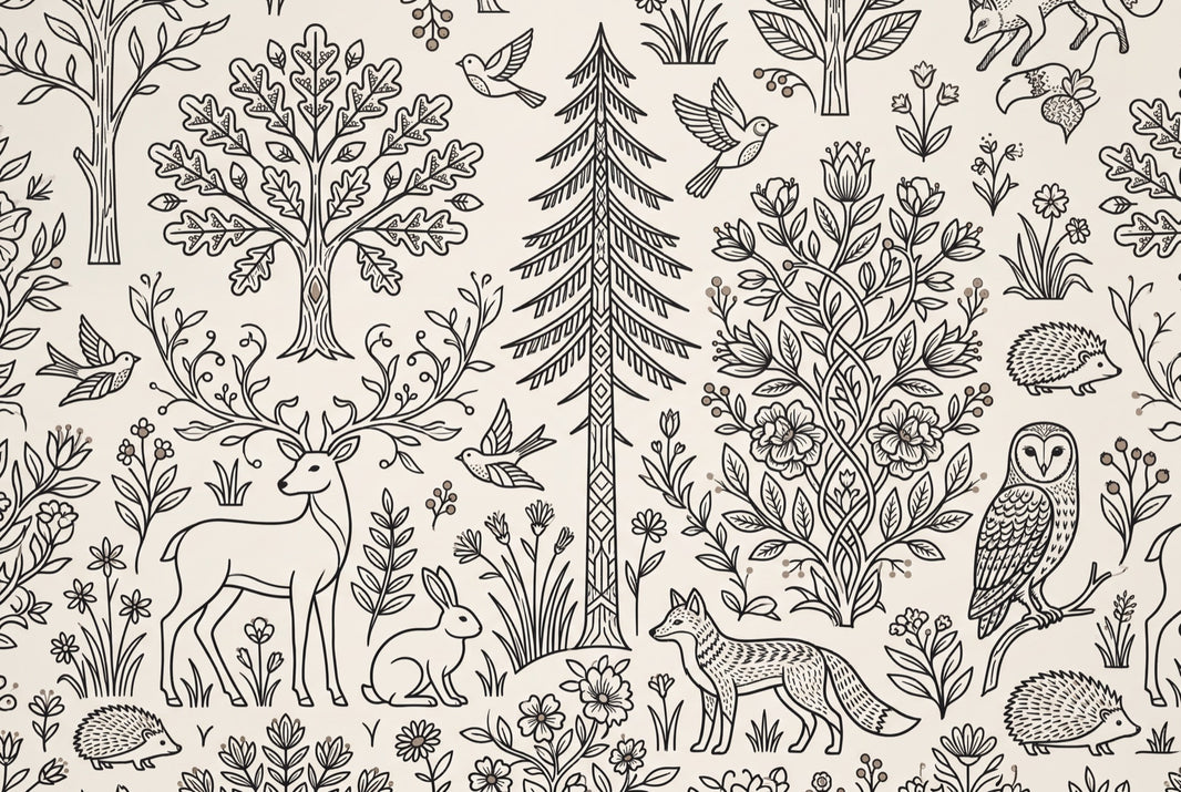 Woodland Wallpaper Forest Toile Removable Wall Decor pattern artwork