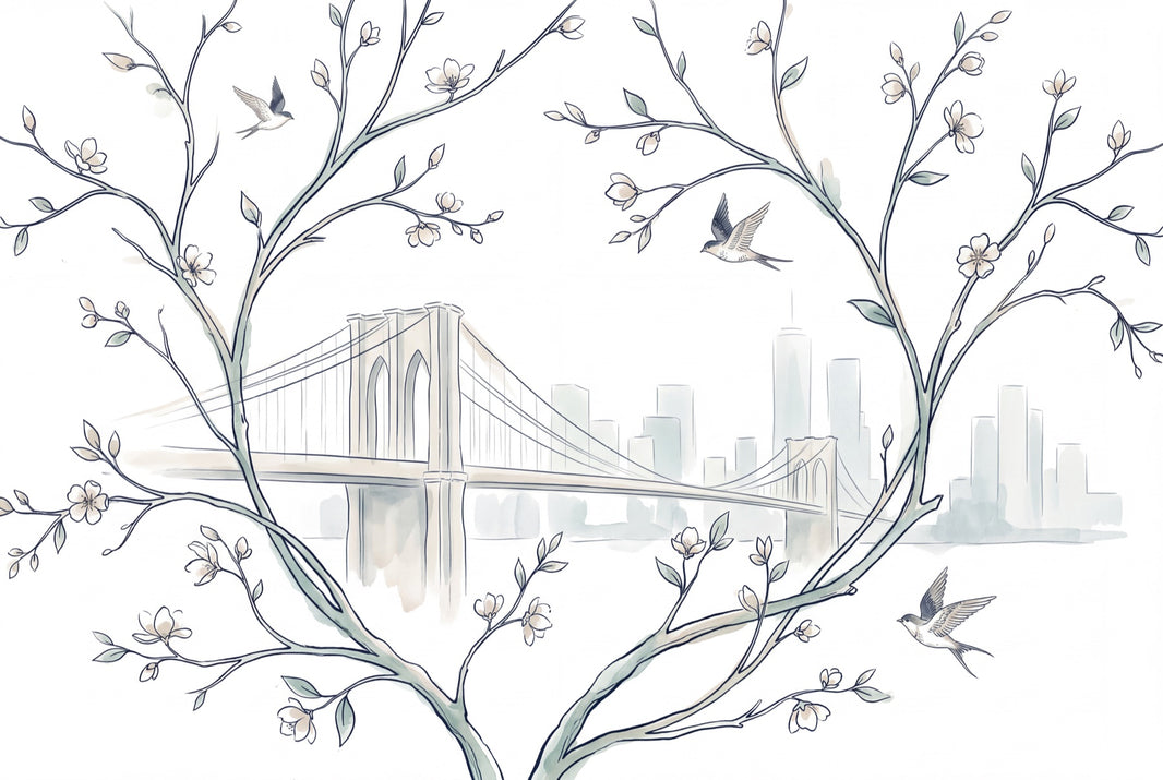 Muted Green Wallpaper Watercolor City Skyline Removable Wall Decor pattern artwork