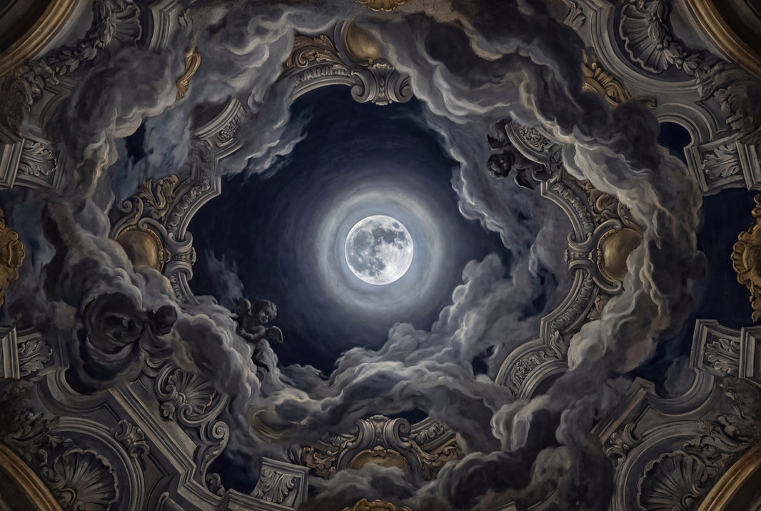 Full Moon Wallpaper Storm Clouds Baroque Ceiling Removable Wall Decor pattern artwork