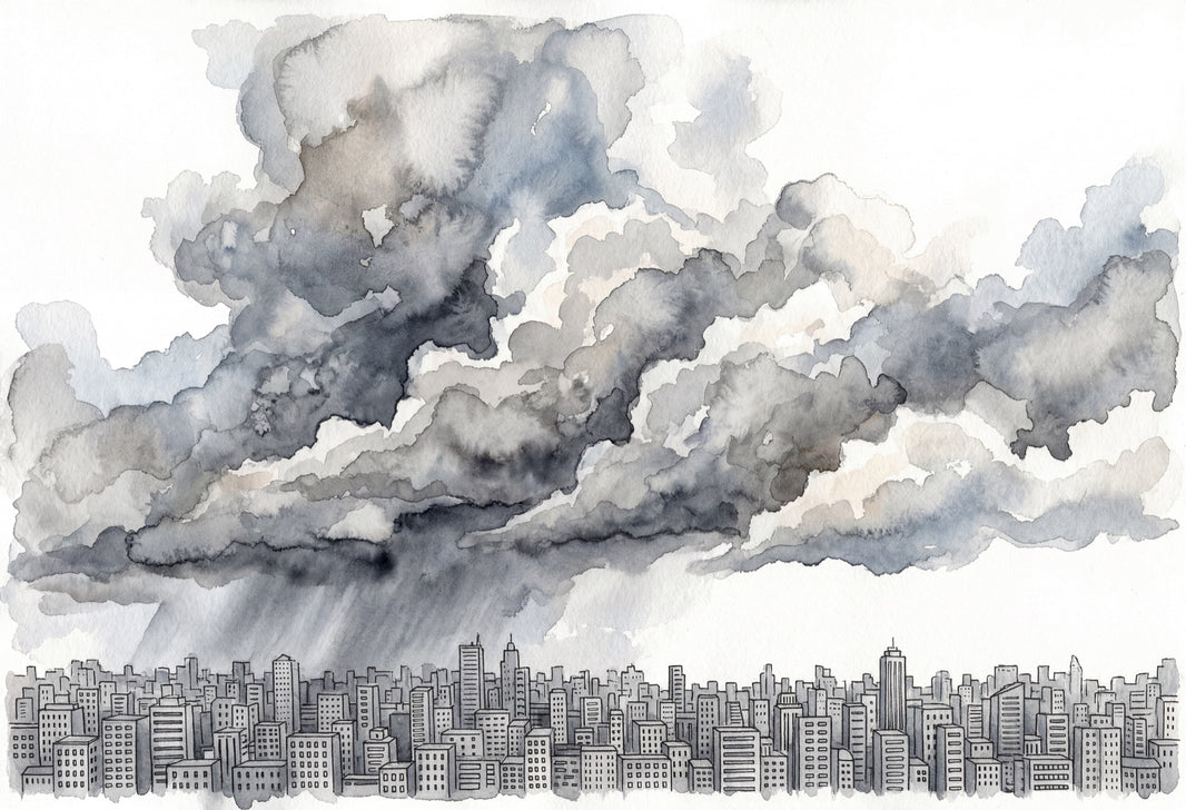 City Skyline Wallpaper Watercolor Storm Clouds Wall Mural pattern artwork