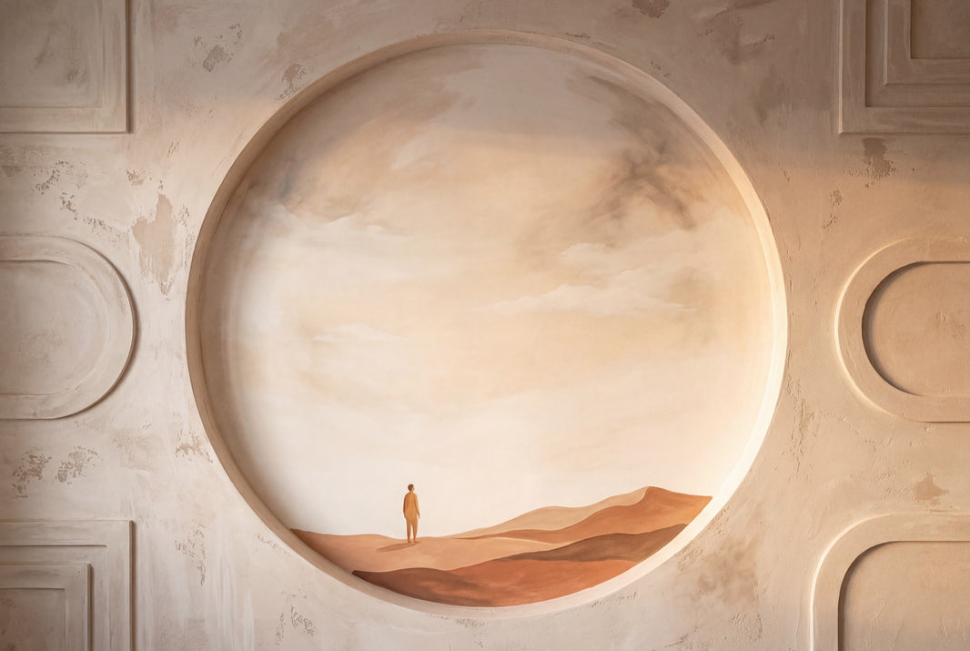 Minimalist Desert Wallpaper Sand Dunes Circular Window Removable Wall Decor pattern artwork