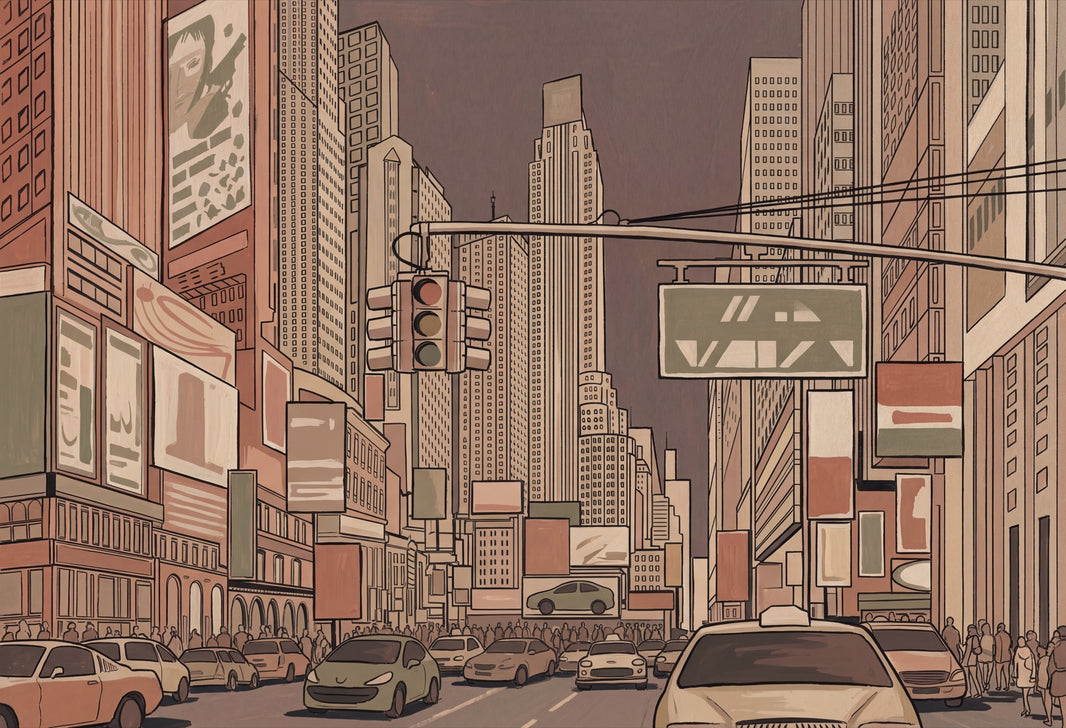 Cityscape Wallpaper Skyscrapers Street Traffic Wall Mural pattern artwork