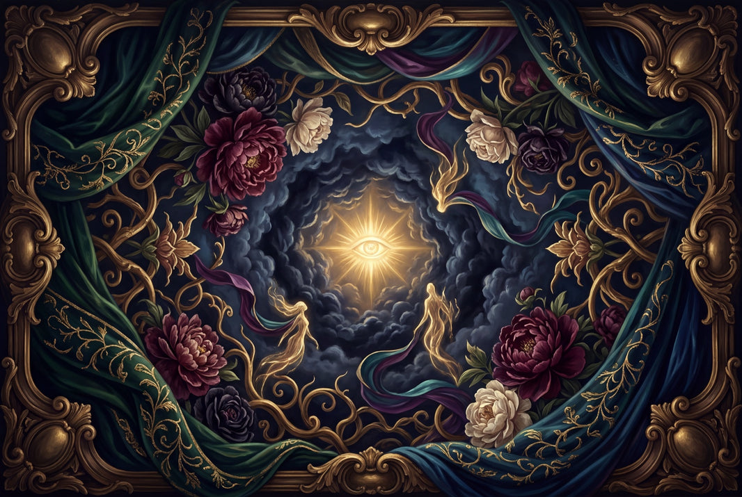 Mystical Eye Wallpaper Baroque Frame Floral Peonies Removable Wall Decor pattern artwork