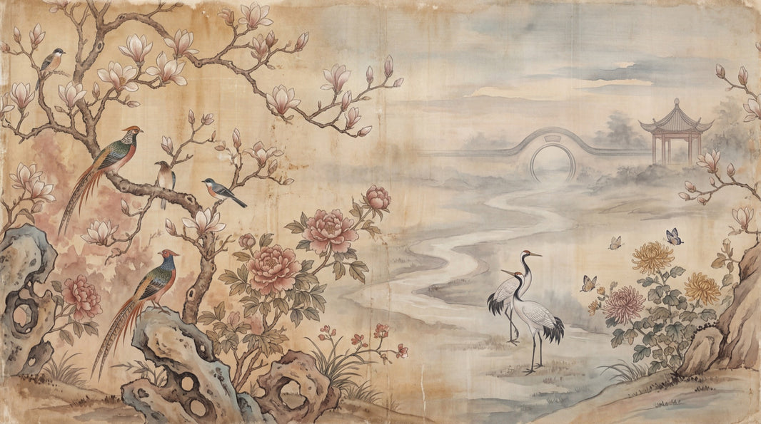 Asian Landscape Wallpaper Serene Traditional Wall Mural pattern artwork