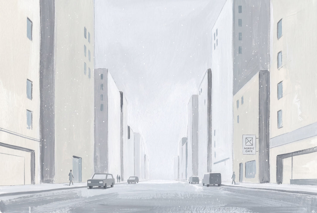 Minimalist Cityscape Wallpaper Winter Street Scandinavian Wall Mural pattern artwork