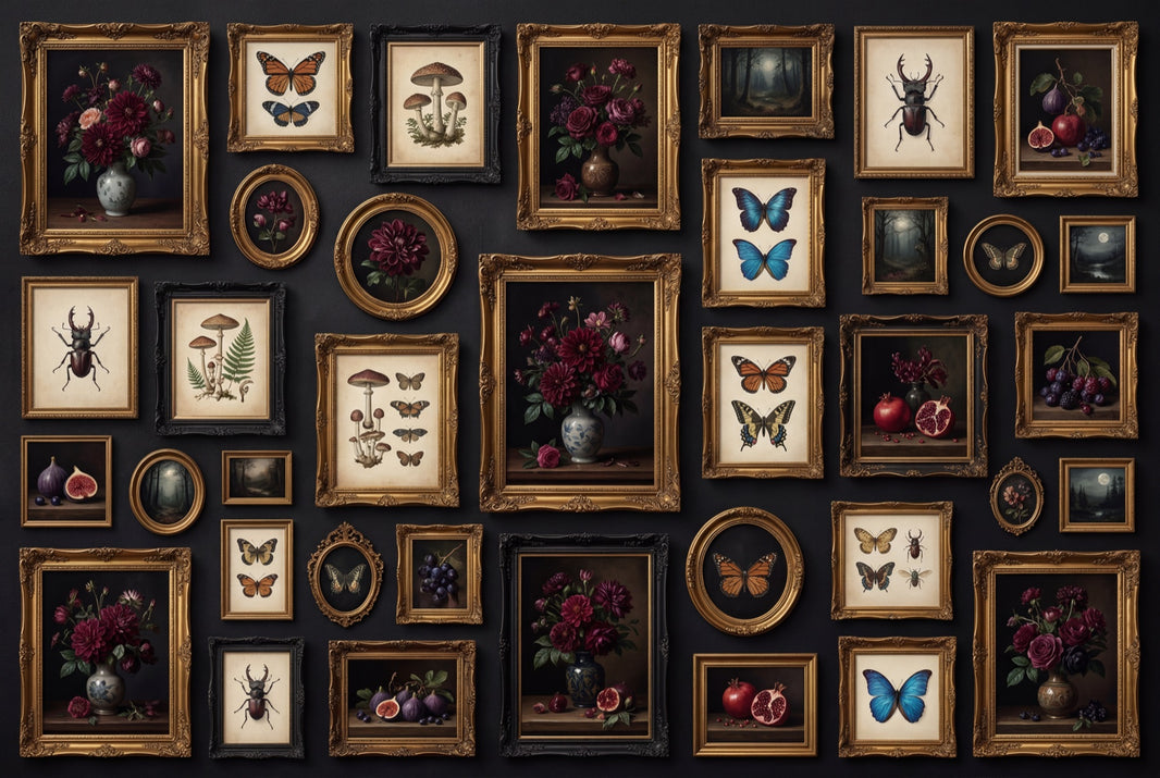 Moody Victorian Wallpaper Vintage Gallery Wall Removable Ornate Gold Frames Wall Decor pattern artwork