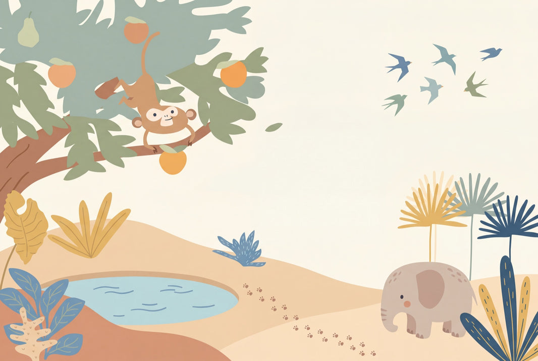 Jungle Safari Wallpaper Kids Wallpaper Cartoon Animals Removable Wall Decor pattern artwork
