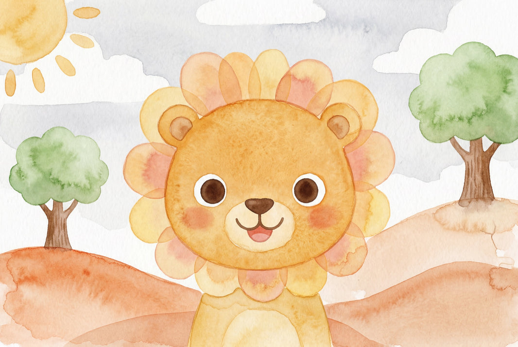 Watercolor Wallpaper Cute Lion Removable Nursery Wall Decor pattern artwork