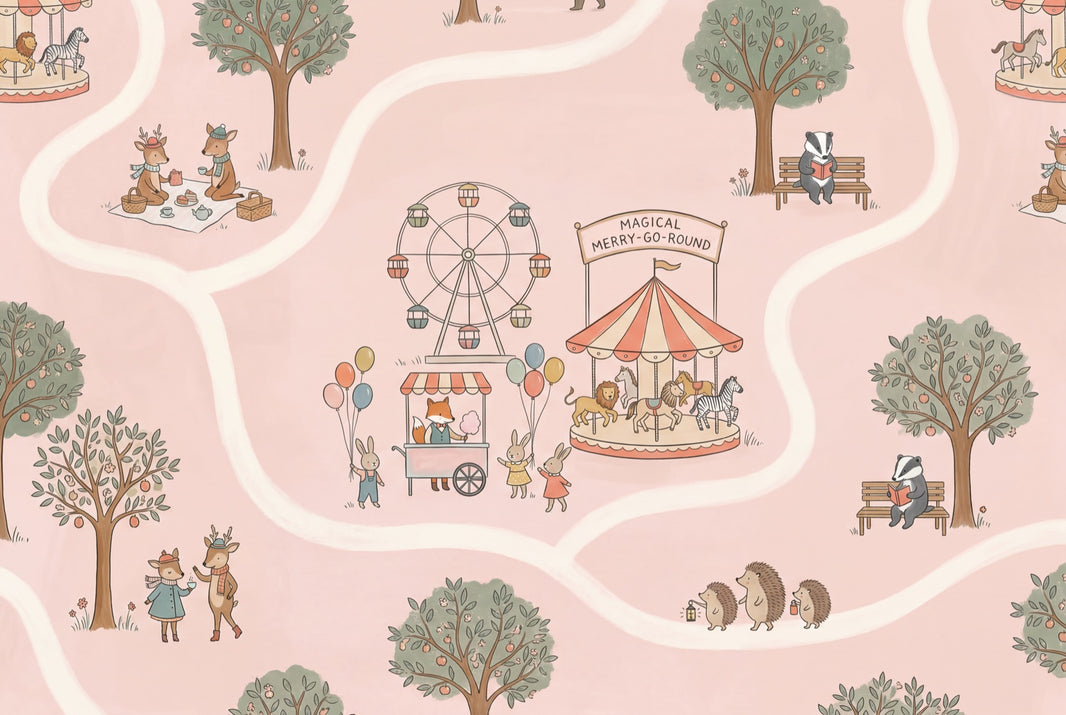 Amusement Park Wallpaper Storybook Removable Woodland Animals Wall Decor pattern artwork