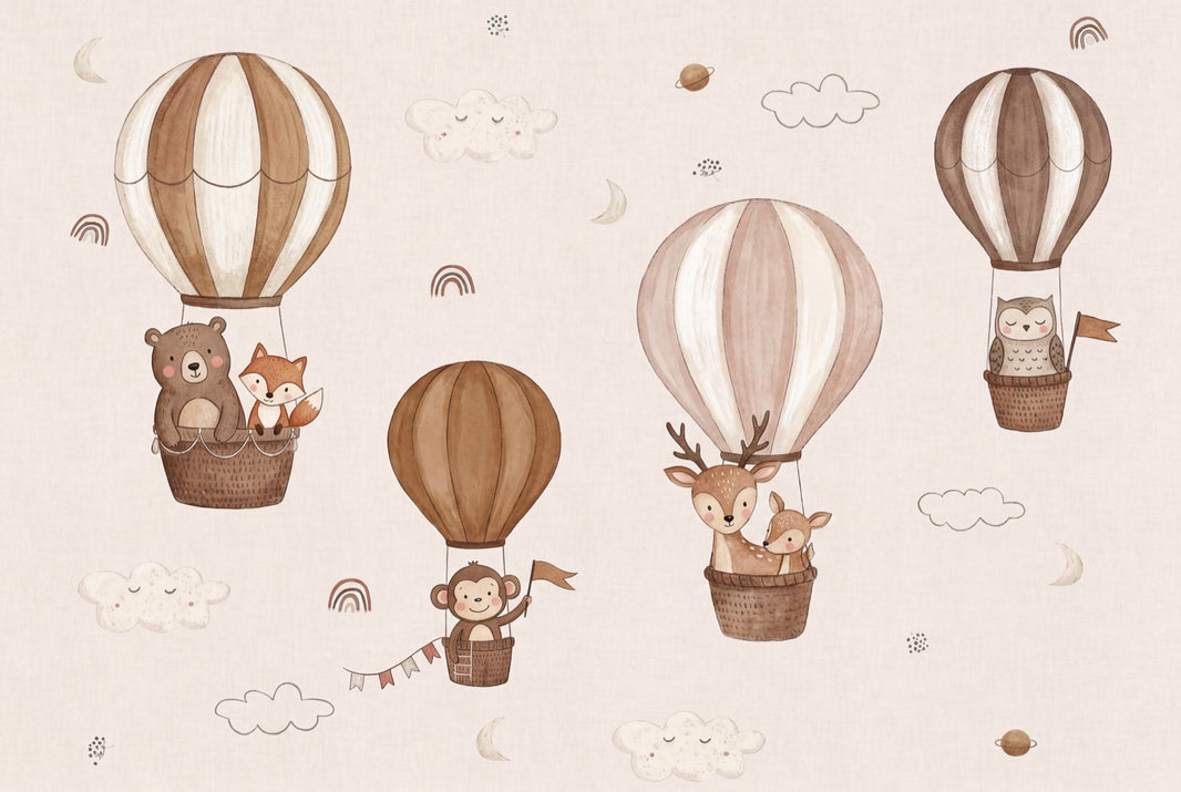 Nursery Wallpaper Hot Air Balloons Woodland Animals Wall Mural pattern artwork