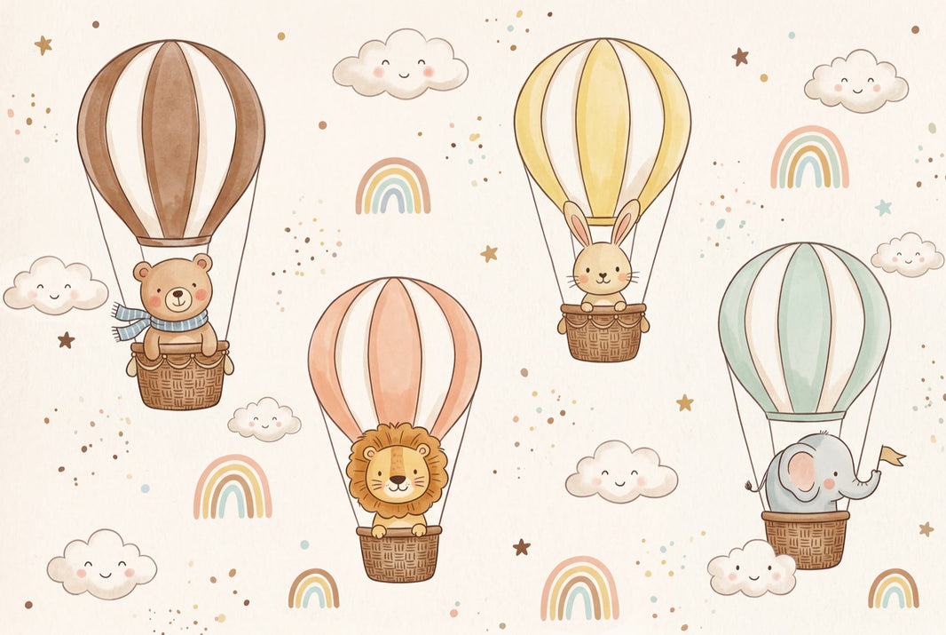 Nursery Wallpaper Hot Air Balloons Cute Animals Removable Wall Decor pattern artwork