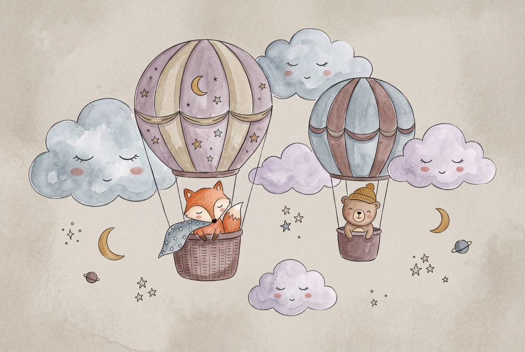 Nursery Wallpaper Hot Air Balloons Watercolor Wall Mural pattern artwork