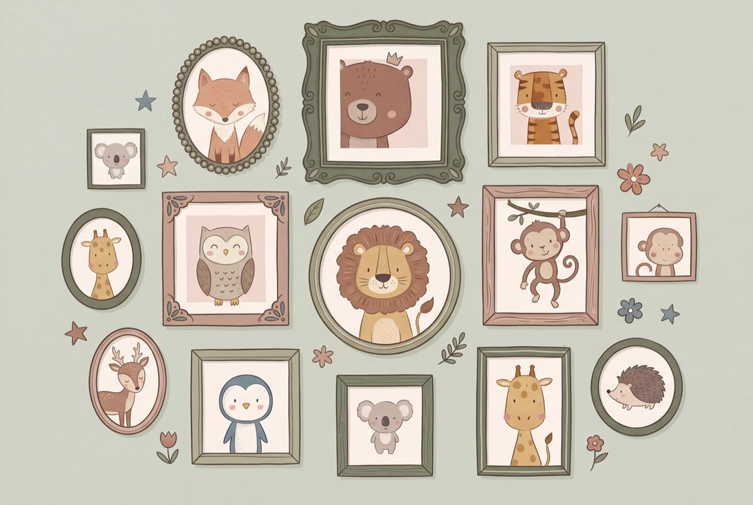 Nursery Wallpaper Cute Animals Gallery Wall Frames Removable Wall Decor pattern artwork