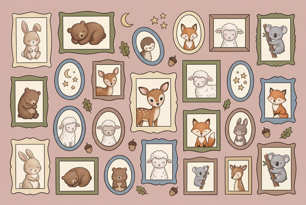 Nursery Wallpaper Woodland Animals Removable Gallery Frames Wall Decor pattern artwork