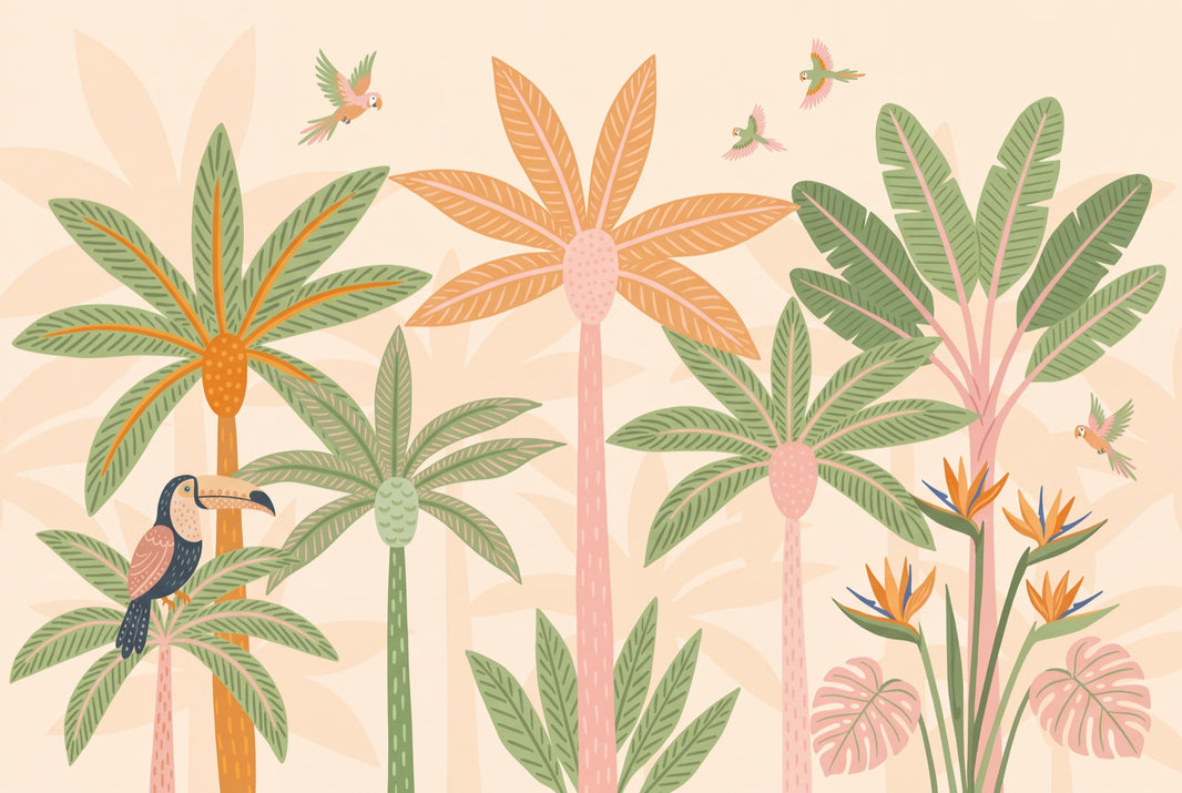 Tropical Wallpaper Palm Trees Parrots Removable Wall Decor pattern artwork