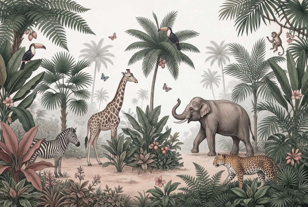 Muted Green Wallpaper Safari Removable Tropical Wall Decor pattern artwork