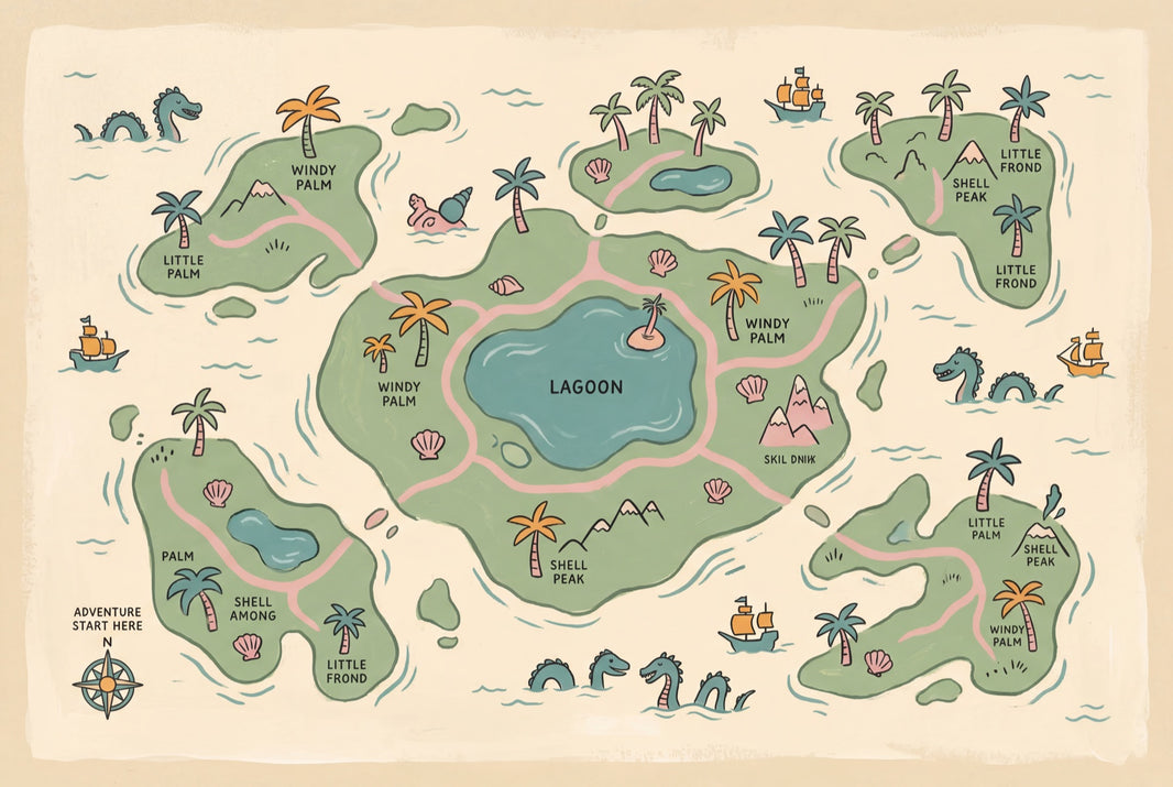 Tropical Island Map Wallpaper Lagoon Removable Pastel Illustration Wall Decor pattern artwork