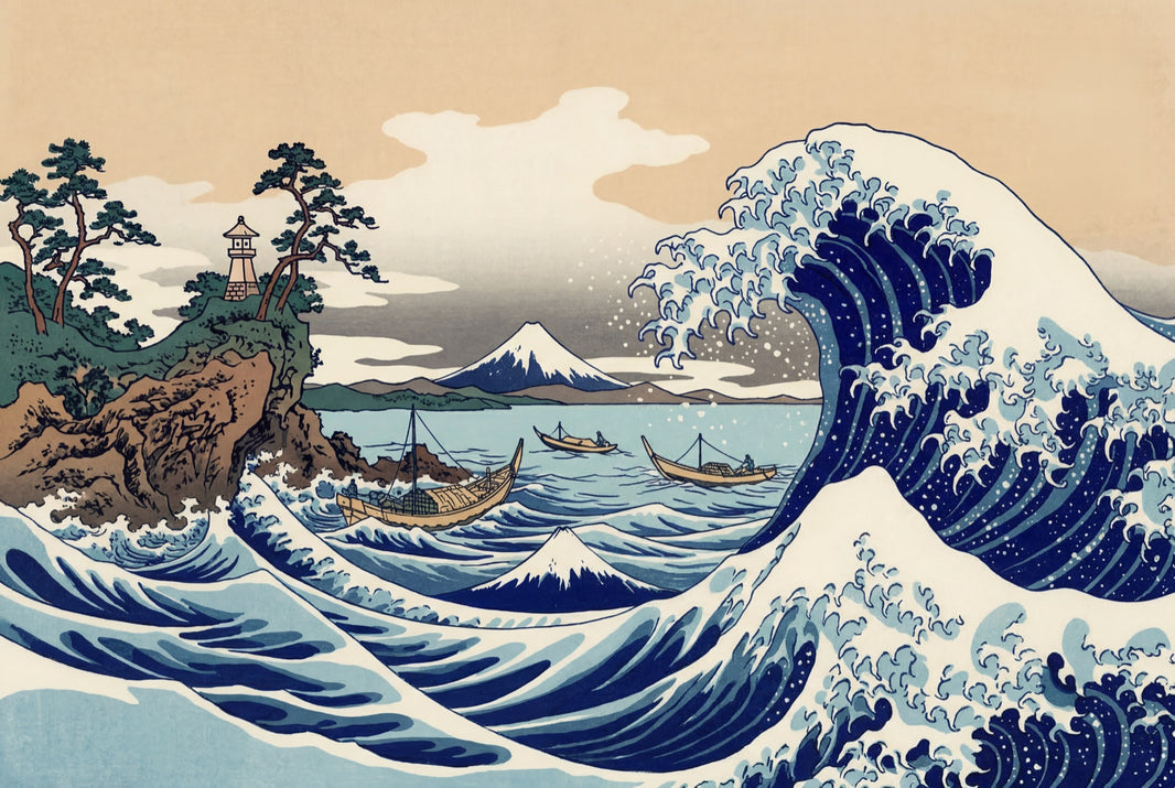Great Wave Wallpaper Japanese Seascape Woodblock Print Removable Wall Decor pattern artwork
