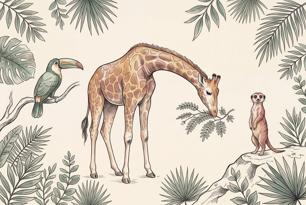 Muted Green Wallpaper Safari Nursery Removable Tropical Jungle Wall Decor pattern artwork