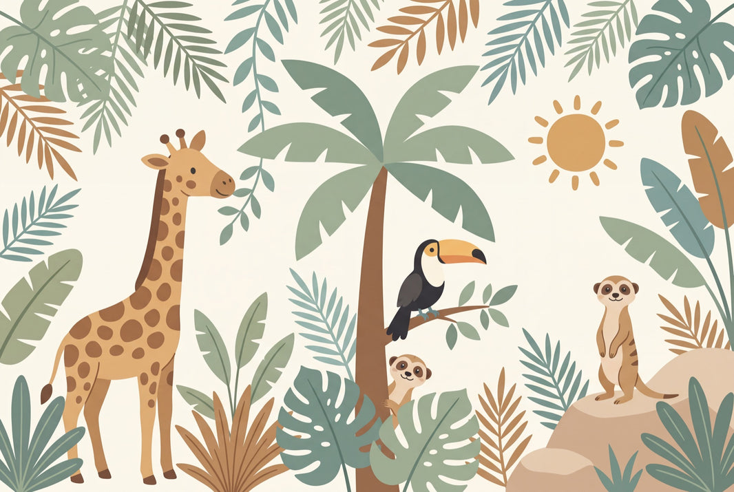 Nursery Wallpaper Tropical Jungle Giraffe Removable Wall Decor pattern artwork
