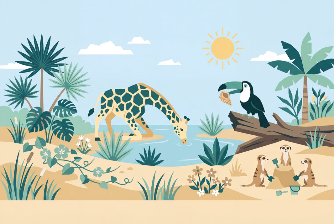 Tropical Wallpaper Safari Removable Watering Hole Wall Decor pattern artwork
