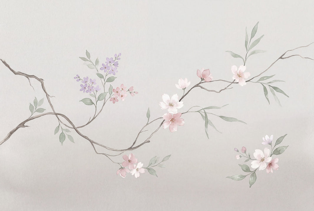 Cherry Blossom Wallpaper Floral Branch Removable Soft Pastel Wall Decor pattern artwork
