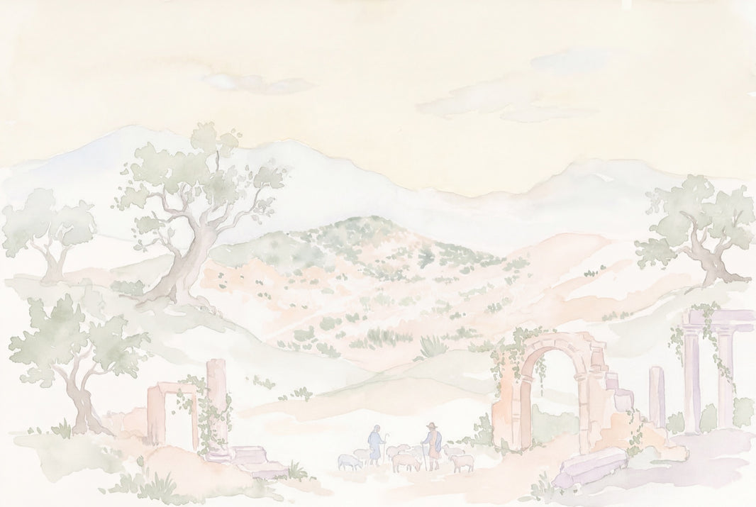 Pastoral Landscape Wallpaper Watercolor Mural Mediterranean Countryside Removable Wall Decor pattern artwork