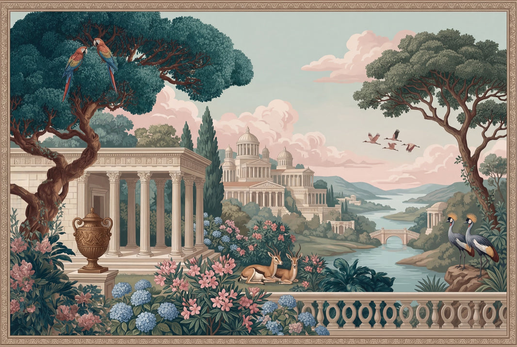 Classical Landscape Wallpaper Mediterranean Garden Neoclassical Architecture Removable Wall Decor pattern artwork
