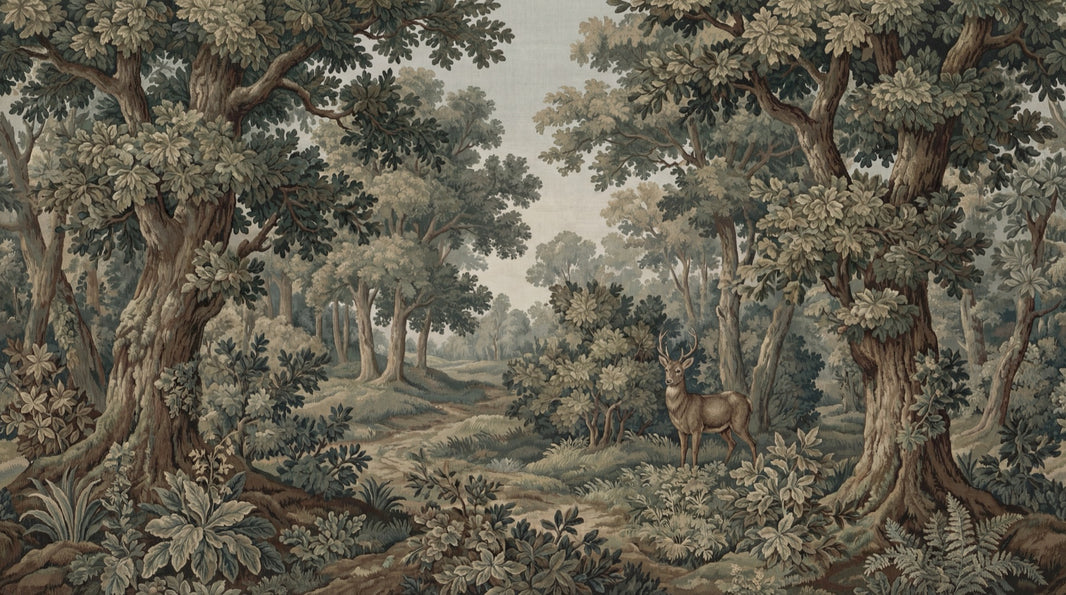Vintage Wallpaper Forest Shades Of Green Wall Decor pattern artwork
