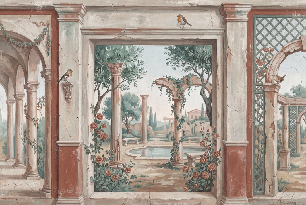 Classical Courtyard Wallpaper Mediterranean Villa Roman Columns Wall Mural pattern artwork