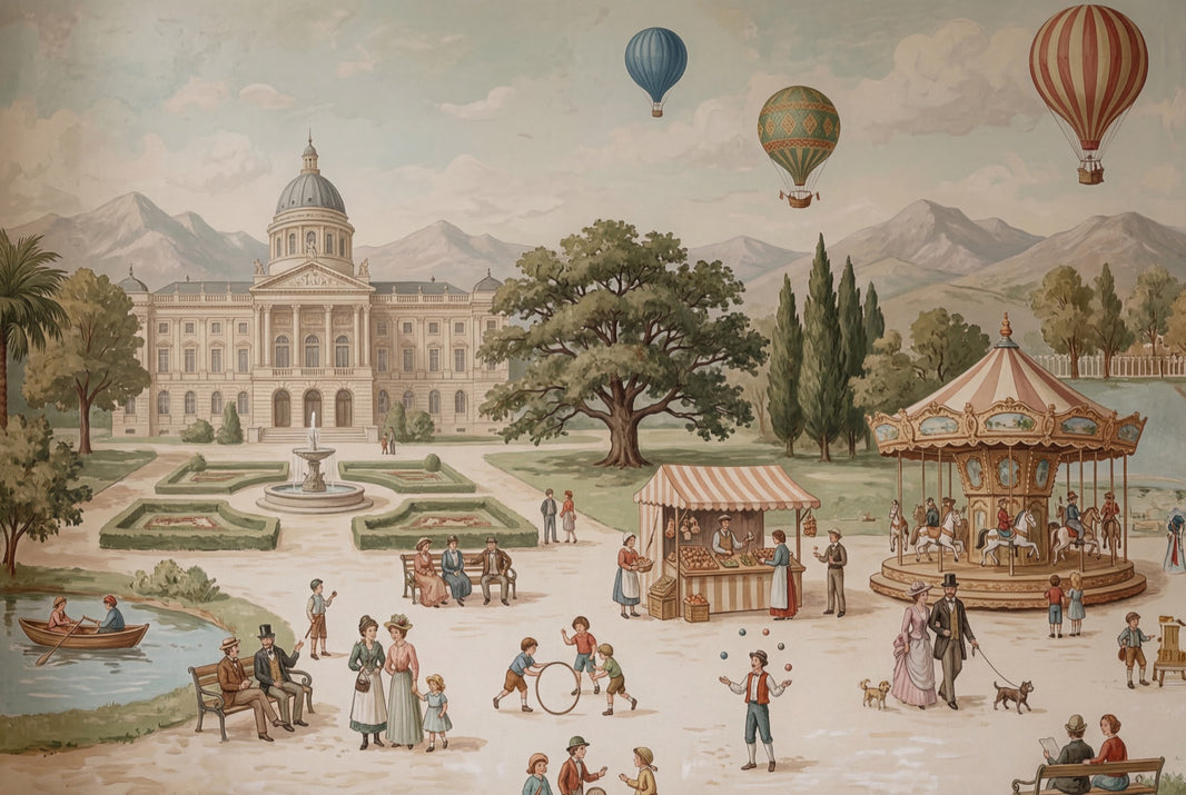 Cloudy Sky Wallpaper Palace Garden Vintage Removable Wall Decor pattern artwork