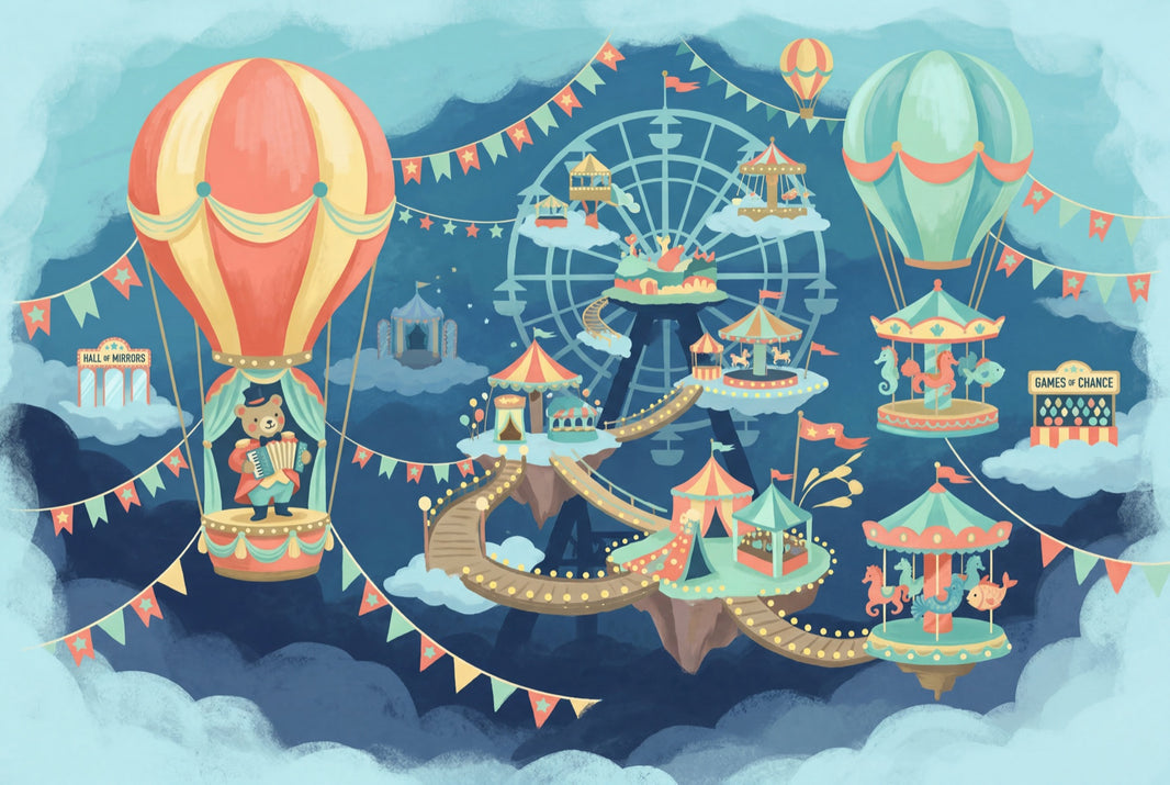 Whimsical Carnival Wallpaper Floating Islands Removable Hot Air Balloons Wall Decor pattern artwork
