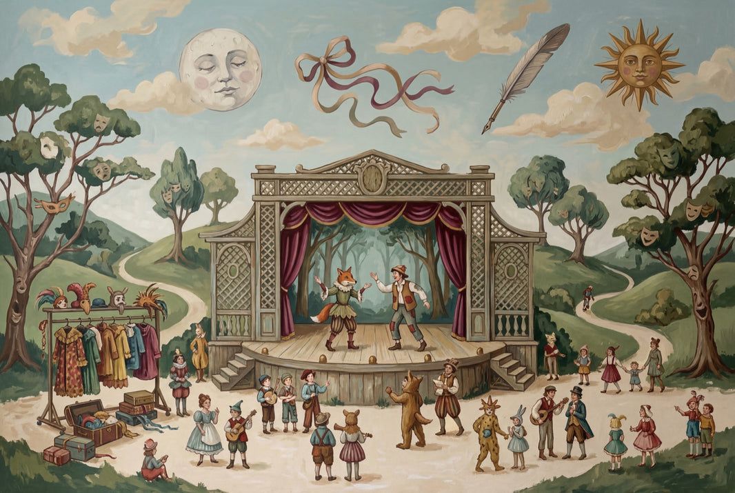 Storybook Theater Wallpaper Outdoor Stage Vintage Illustration Wall Mural pattern artwork