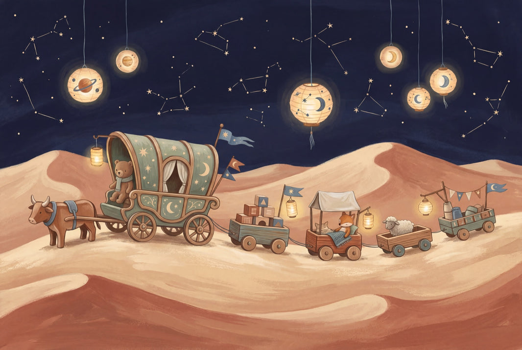 Dark Night Sky Wallpaper Desert Dunes Whimsical Caravan Removable Wall Decor pattern artwork