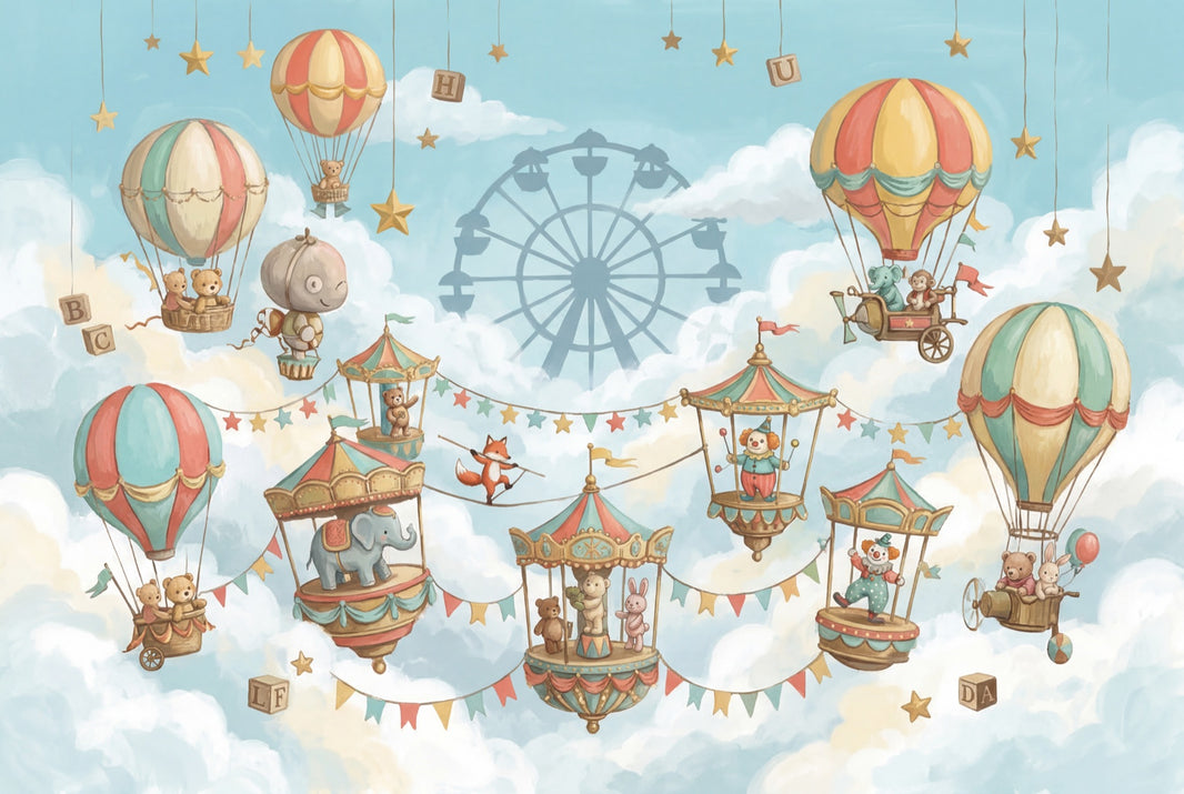 Circus Carnival Wallpaper Hot Air Balloons Whimsical Wall Mural pattern artwork