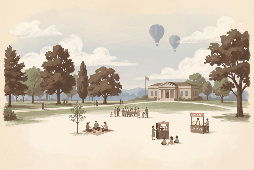 Park Landscape Wallpaper Storybook Illustration Muted Pastel Removable Wall Decor pattern artwork