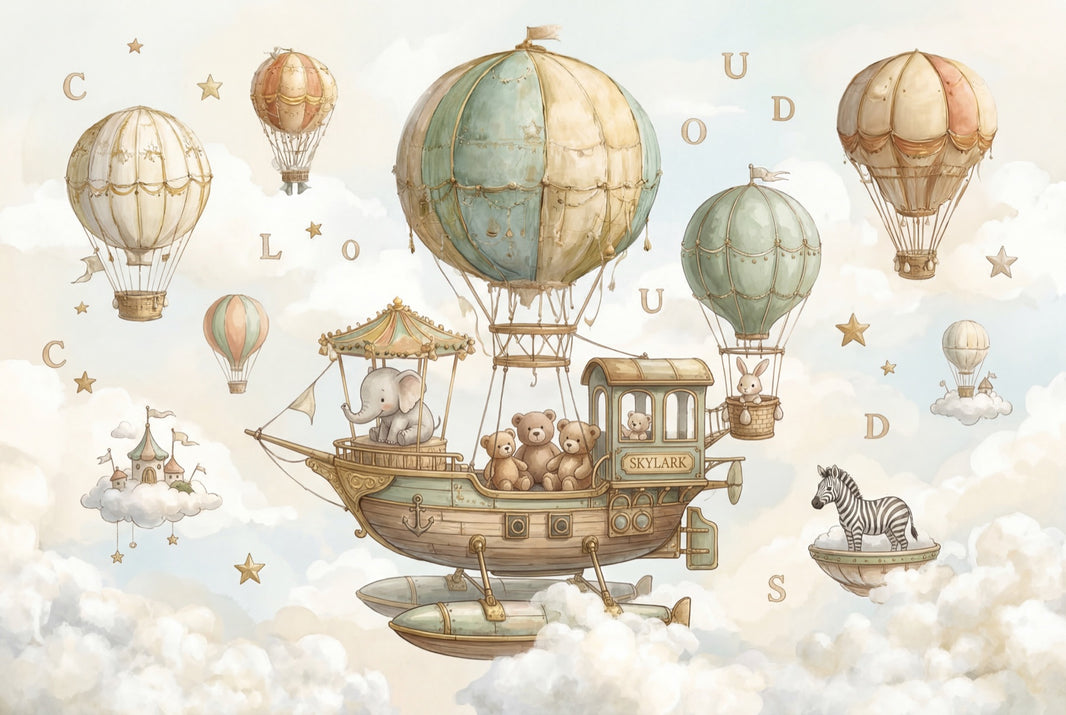 Whimsical Wallpaper Hot Air Balloons Removable Floating Airship Wall Decor pattern artwork