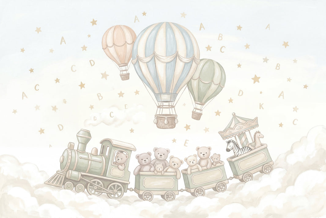 Nursery Wallpaper Hot Air Balloons Toy Train Wall Mural pattern artwork