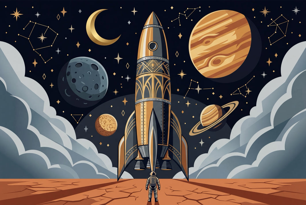 Rocket Ship Wallpaper Dark Space Removable Astronaut Wall Decor pattern artwork