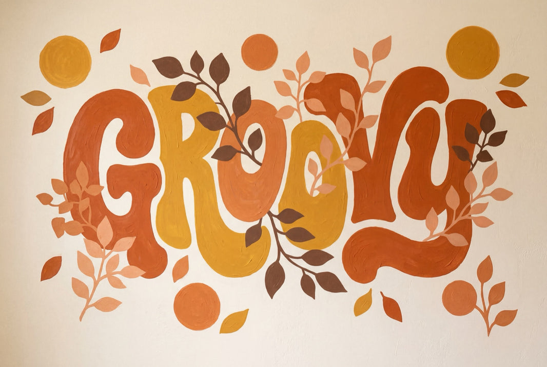 Typography Wallpaper Grow Quote Botanical Leaves Removable Wall Decor pattern artwork