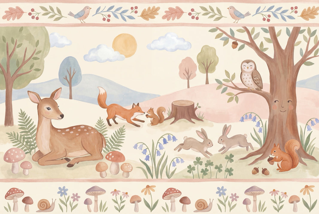 Whimsical Forest Wallpaper Animal Woodland Wall Mural pattern artwork