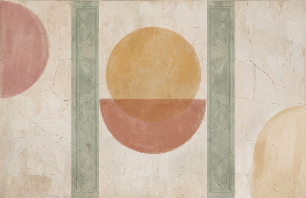 Abstract Geometric Wallpaper Circles Removable Sage Green Columns Wall Decor pattern artwork