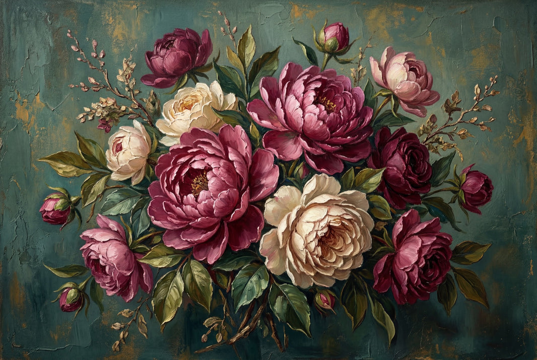 Dark Teal Background Wallpaper Vintage Floral Bouquet Romantic Garden Removable Wall Decor pattern artwork