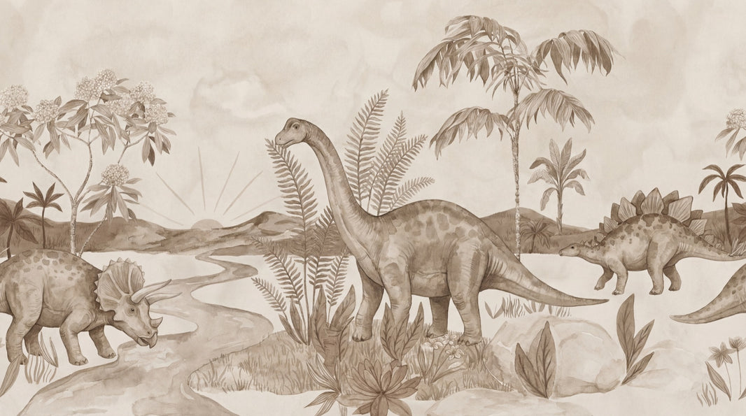 Dinosaur Landscape Wallpaper Prehistoric Vintage Wall Mural pattern artwork