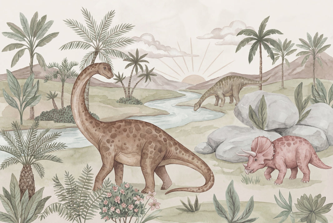 Prehistoric Dinosaurs Wallpaper Nature Watercolor Wall Mural pattern artwork